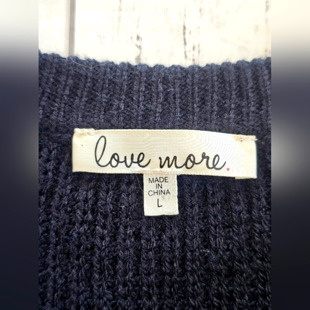 Love More Black & Metallic Silver Distressed Grunge Cold Shoulder Sweater Size L - Picture 10 of 11